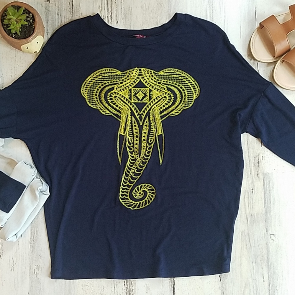 LS navy with gold Embroidered elephant shirt